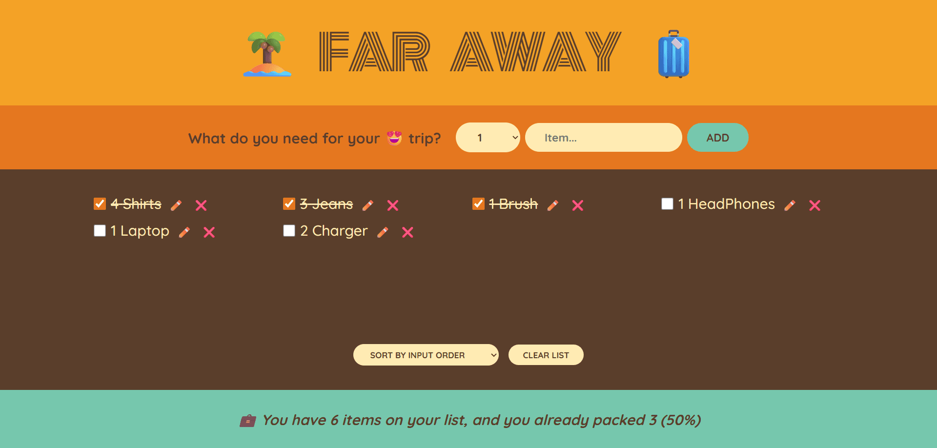 Travel Lister packing list application.